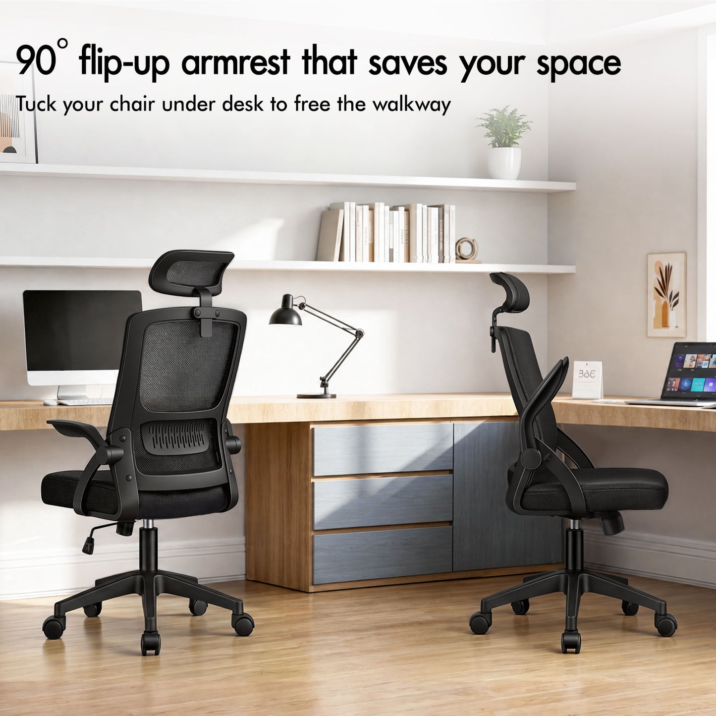 ELFORDSON Mesh Office Chair Executive Fabric Seat Tilt Computer All Black