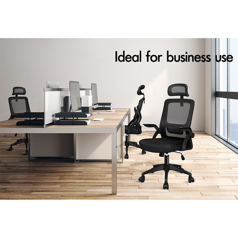 ELFORDSON Mesh Office Chair Executive Fabric Seat Tilt Computer All Black