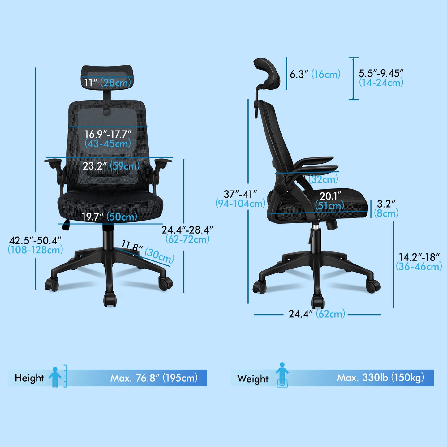 ELFORDSON Mesh Office Chair Executive Fabric Seat Tilt Computer All Black