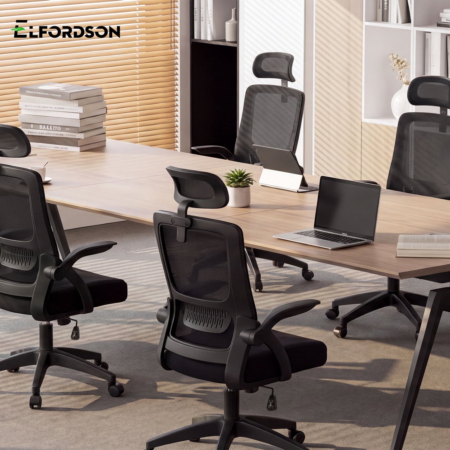 ELFORDSON Mesh Office Chair Executive Fabric Seat Tilt Computer All Black