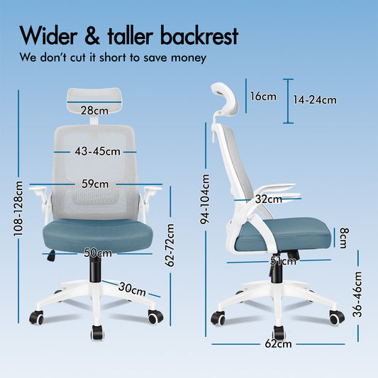 ELFORDSON Mesh Office Chair Executive Fabric Seat Tilt Computer Blue and Grey