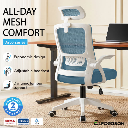ELFORDSON Mesh Office Chair Executive Fabric Seat Tilt Computer Blue