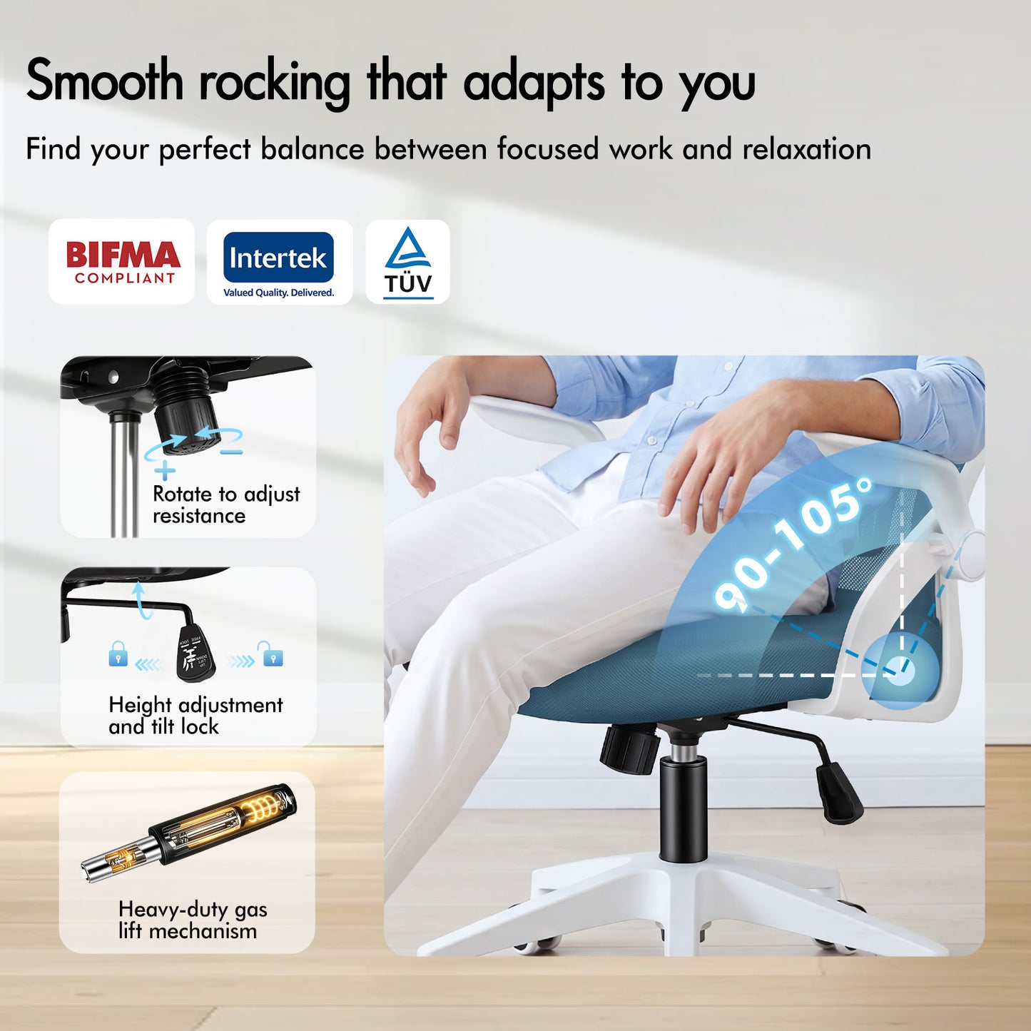 ELFORDSON Mesh Office Chair Executive Fabric Seat Tilt Computer Blue