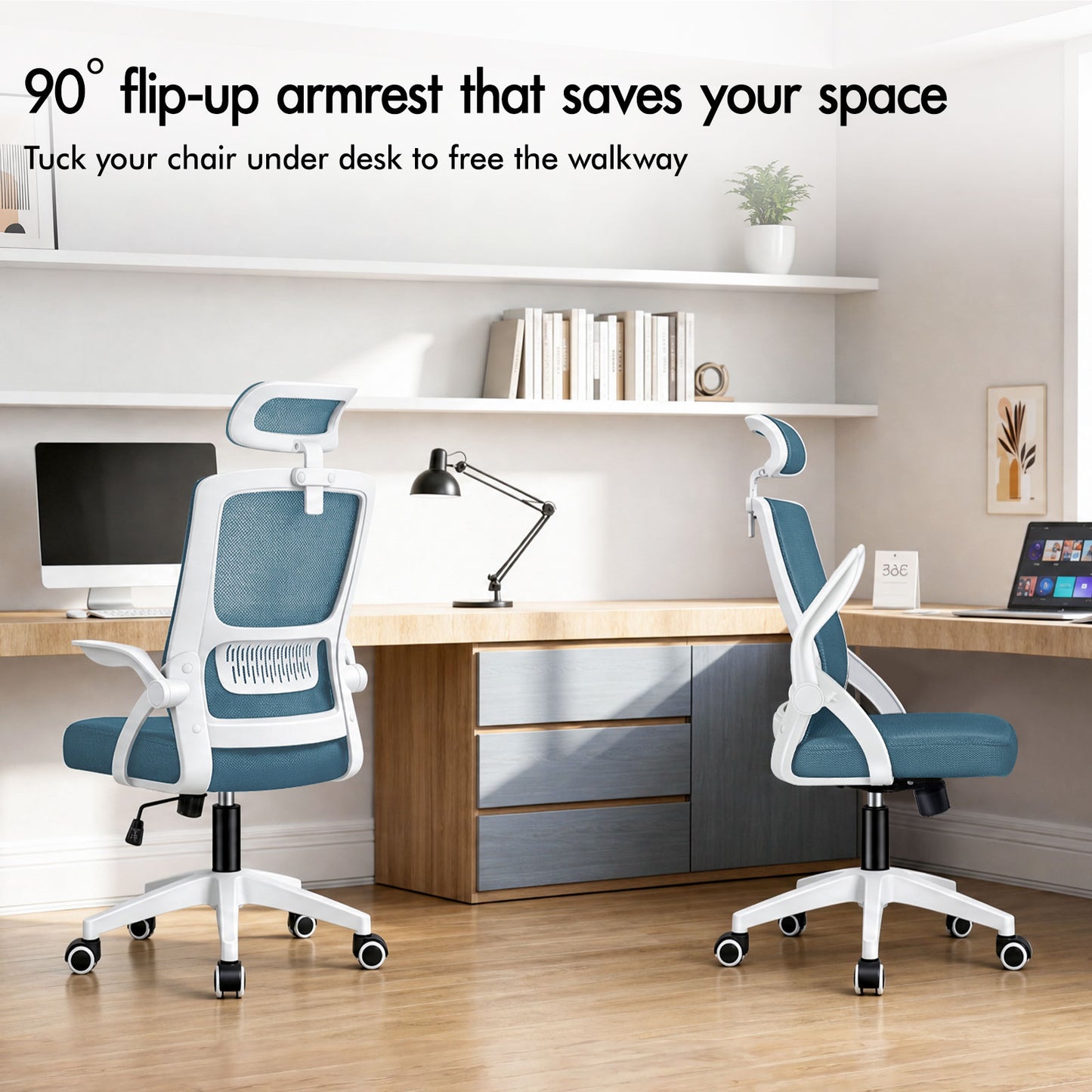 ELFORDSON Mesh Office Chair Executive Fabric Seat Tilt Computer Blue