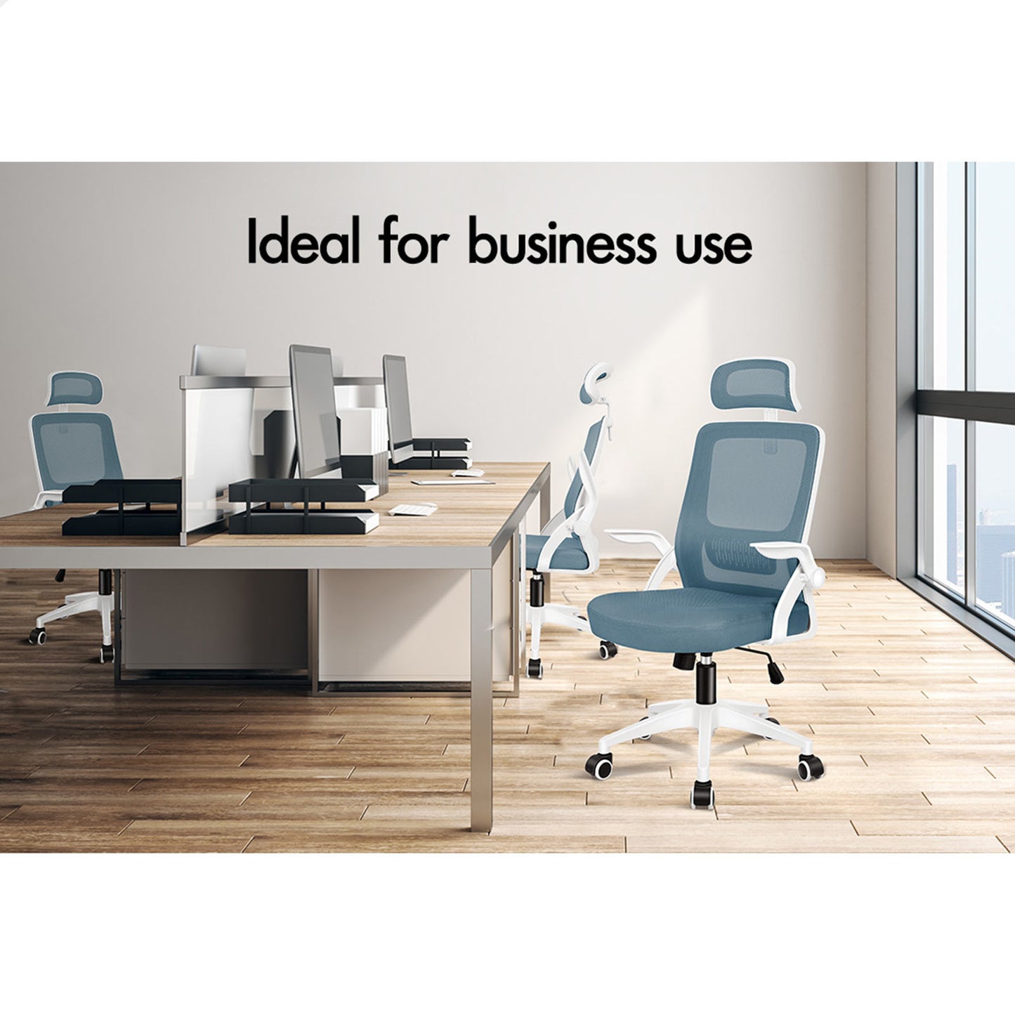 ELFORDSON Mesh Office Chair Executive Fabric Seat Tilt Computer Blue