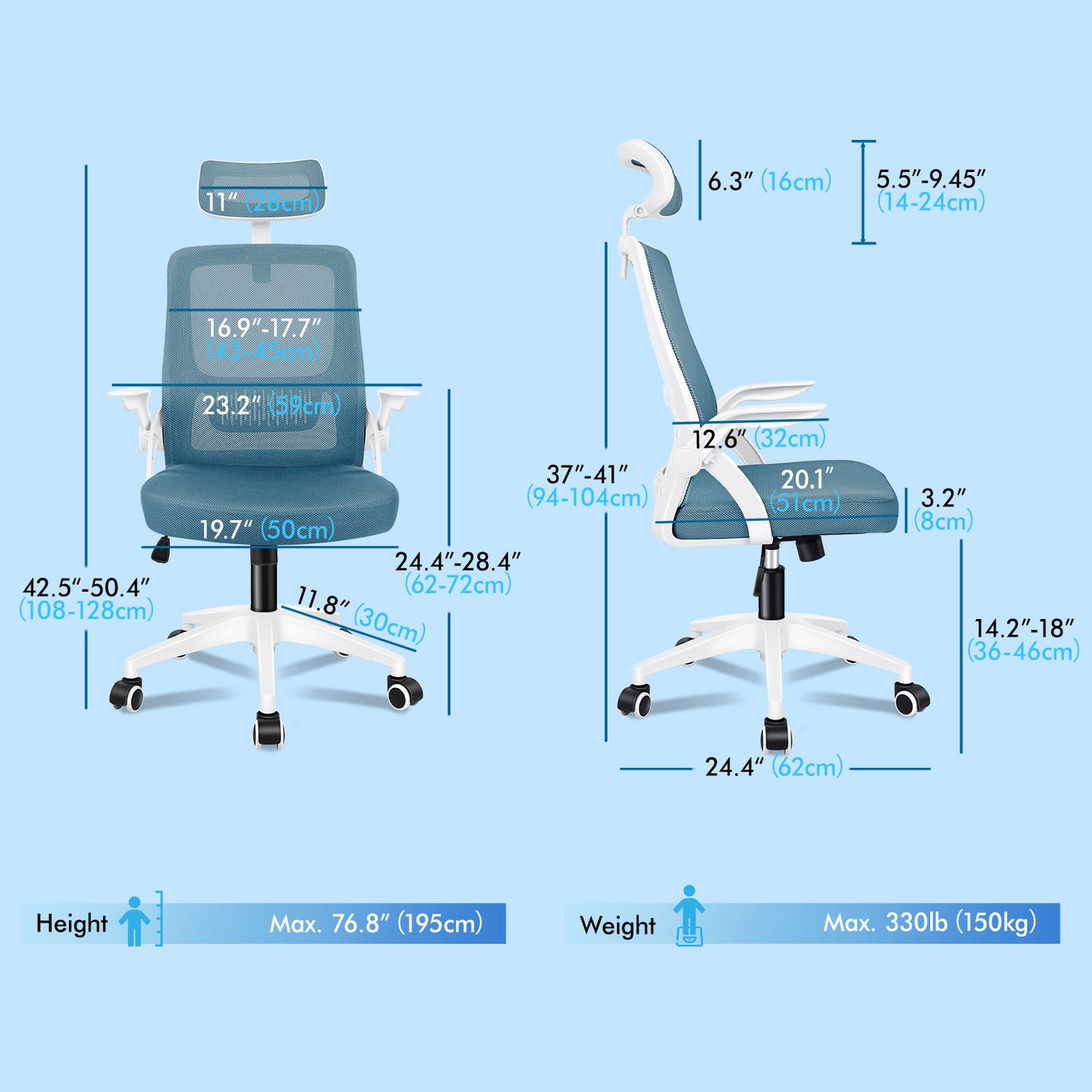 ELFORDSON Mesh Office Chair Executive Fabric Seat Tilt Computer Blue