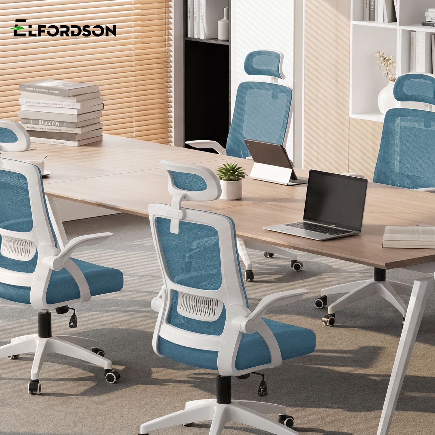 ELFORDSON Mesh Office Chair Executive Fabric Seat Tilt Computer Blue
