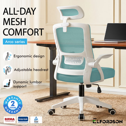 ELFORDSON Mesh Office Chair Executive Fabric Seat Tilt Computer Cyan