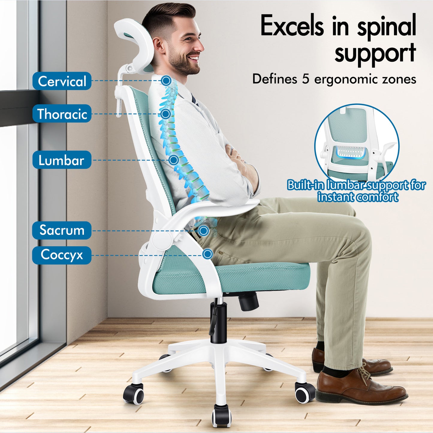 ELFORDSON Mesh Office Chair Executive Fabric Seat Tilt Computer Cyan