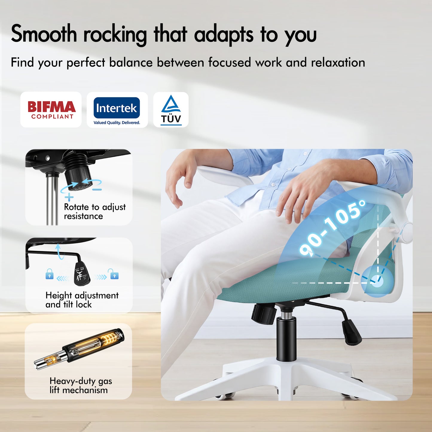 ELFORDSON Mesh Office Chair Executive Fabric Seat Tilt Computer Cyan