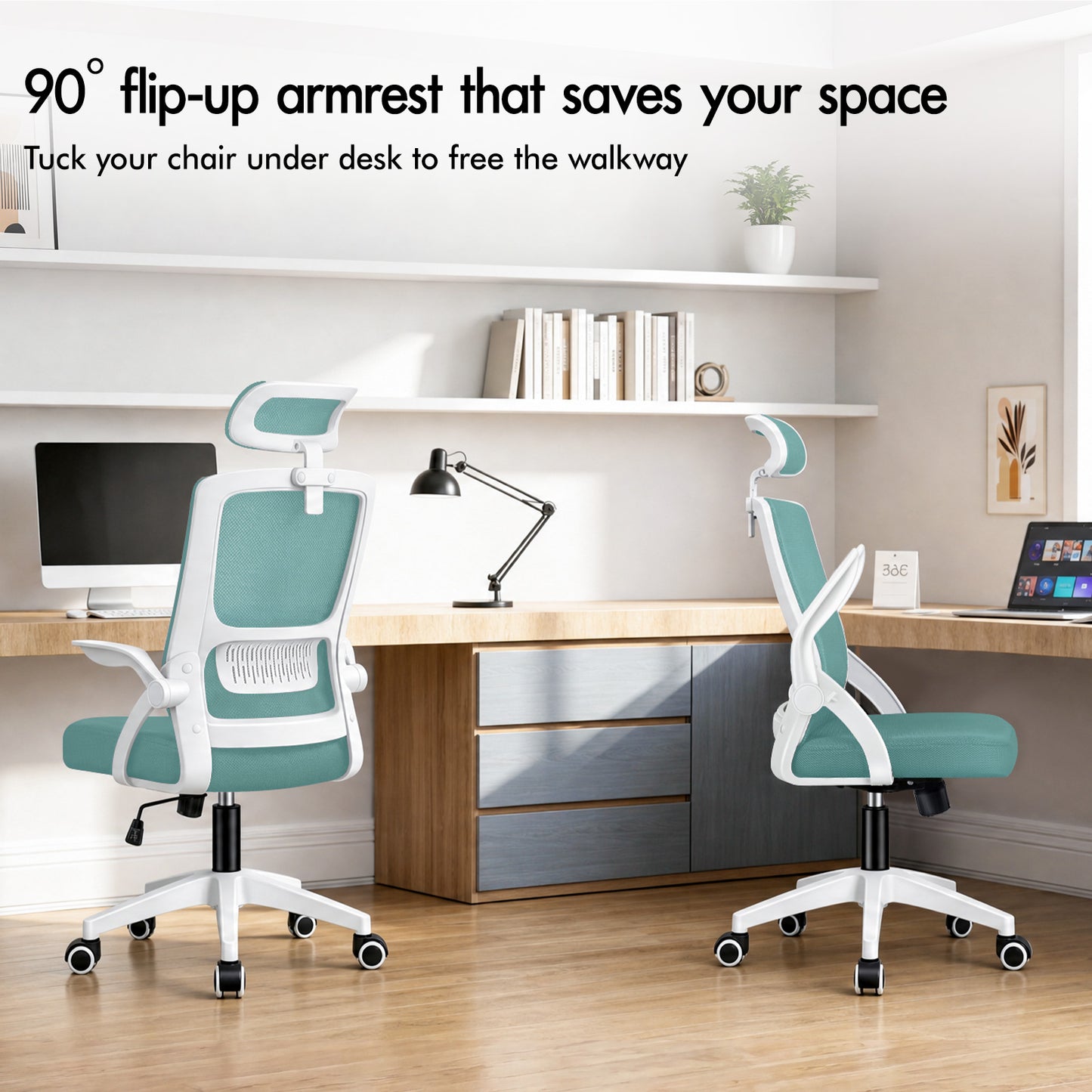 ELFORDSON Mesh Office Chair Executive Fabric Seat Tilt Computer Cyan