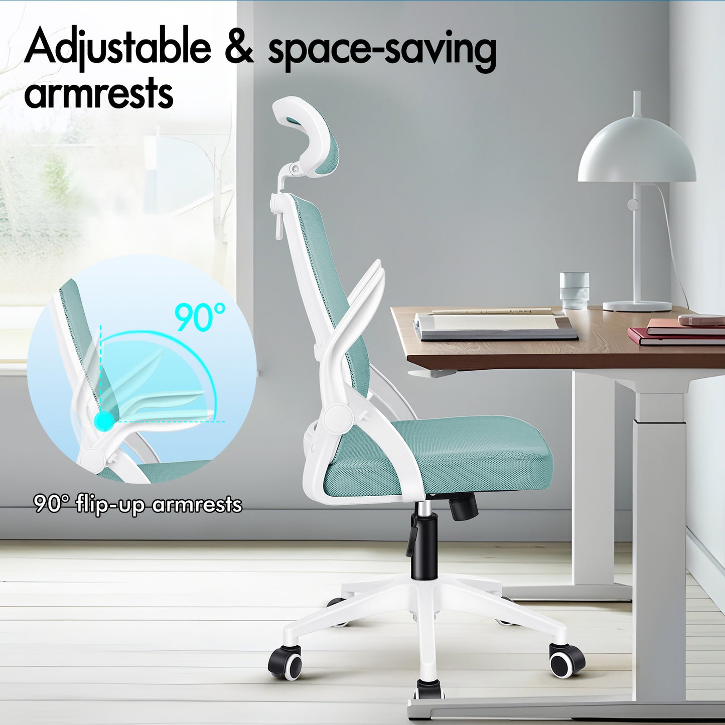 ELFORDSON Mesh Office Chair Executive Fabric Seat Tilt Computer Cyan