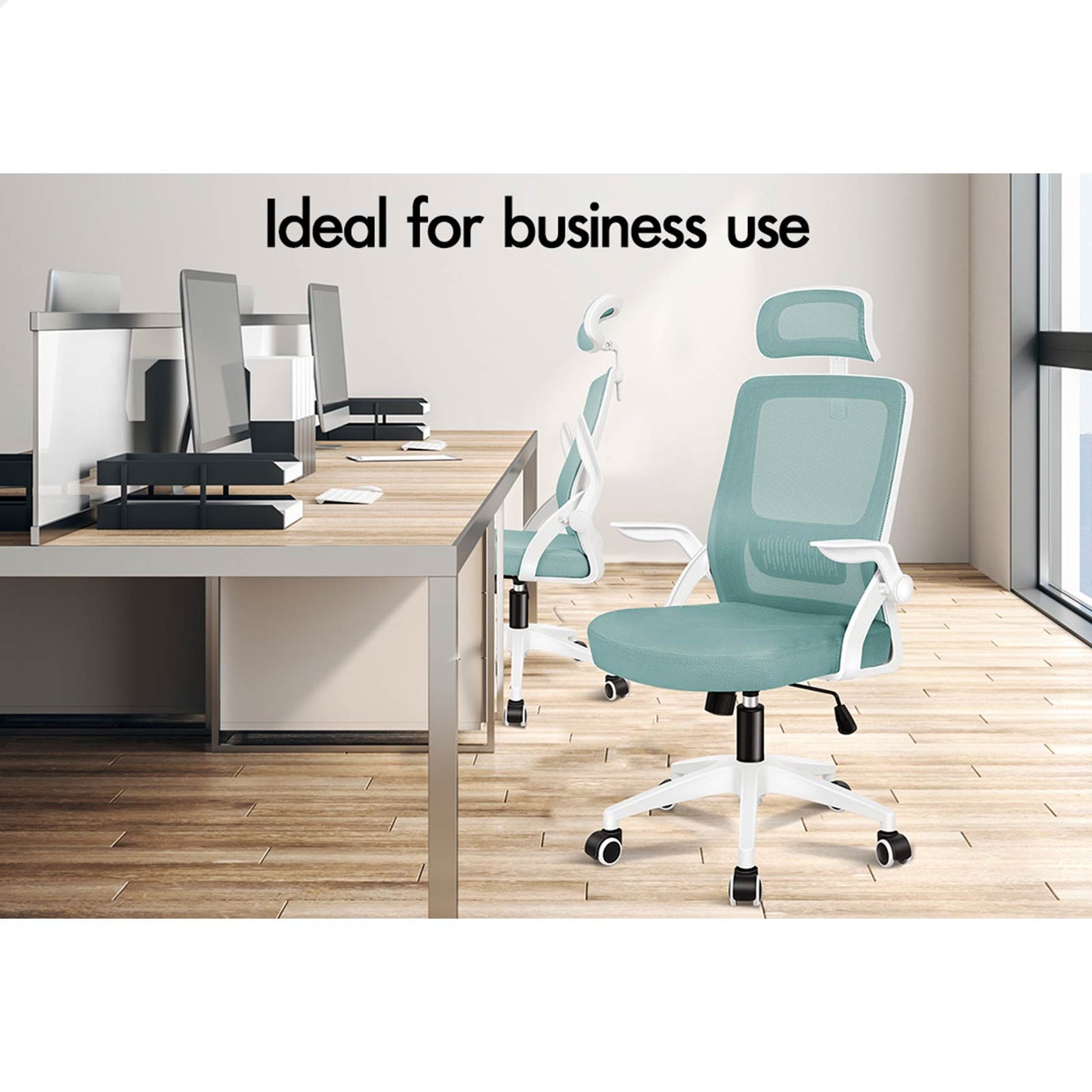 ELFORDSON Mesh Office Chair Executive Fabric Seat Tilt Computer Cyan