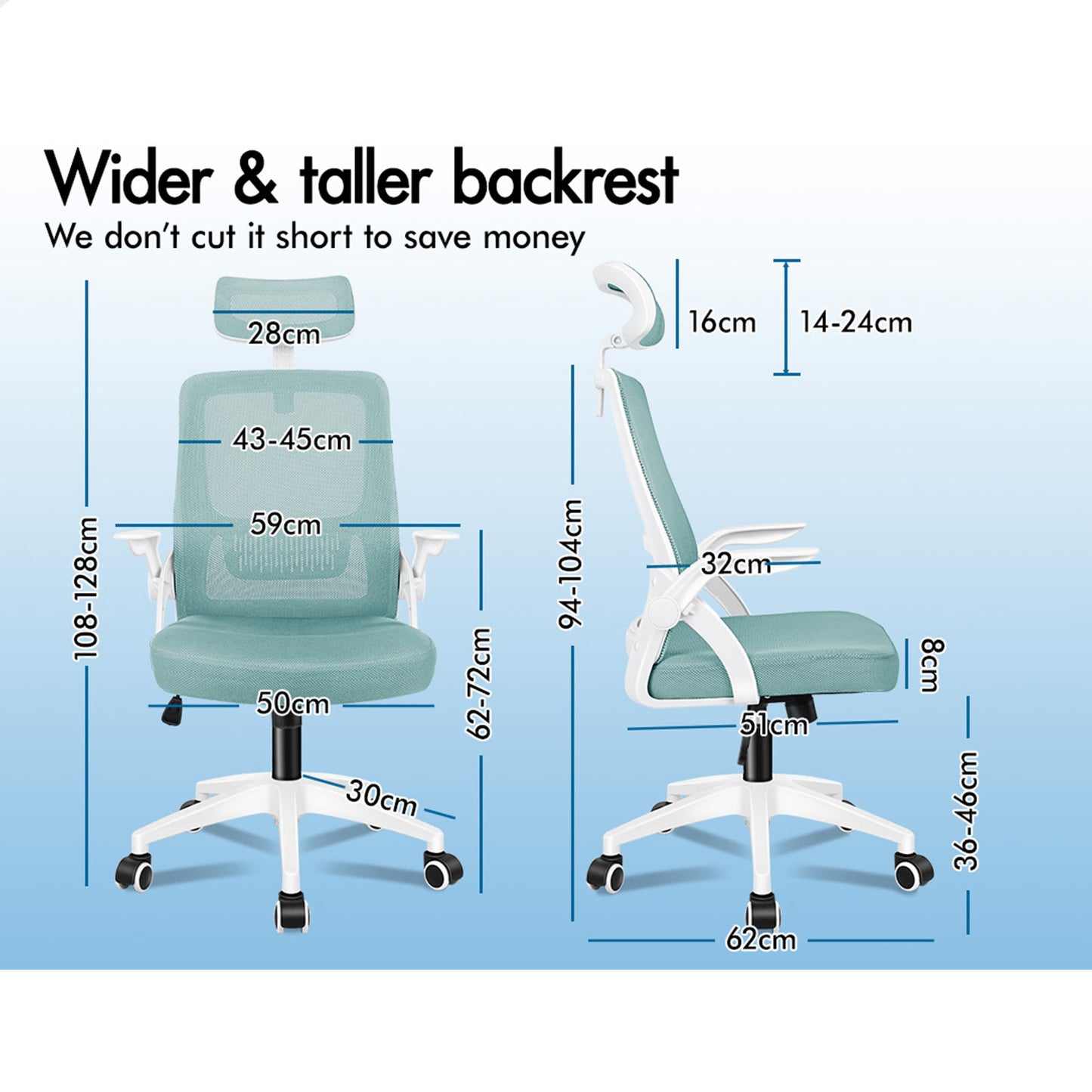 ELFORDSON Mesh Office Chair Executive Fabric Seat Tilt Computer Cyan