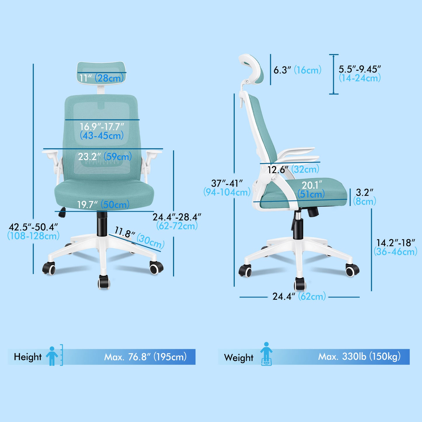 ELFORDSON Mesh Office Chair Executive Fabric Seat Tilt Computer Cyan