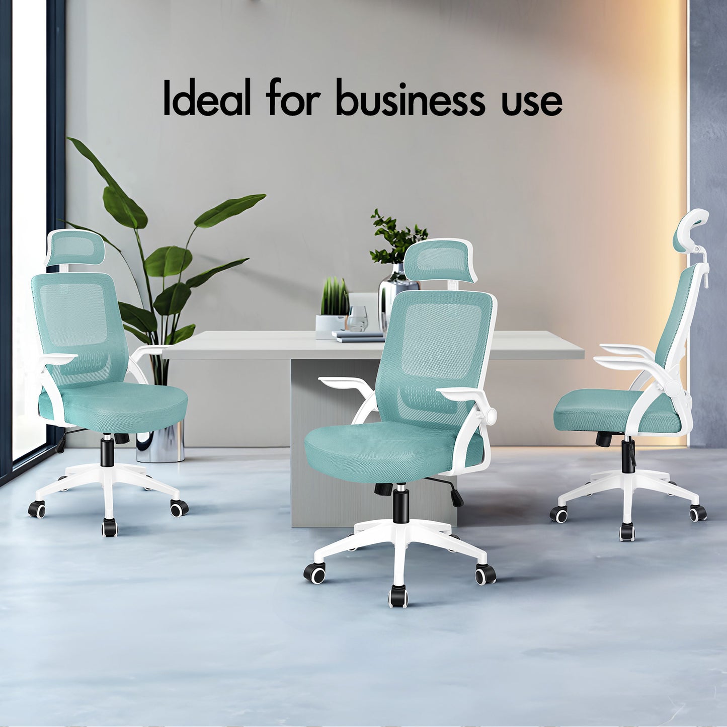 ELFORDSON Mesh Office Chair Executive Fabric Seat Tilt Computer Cyan