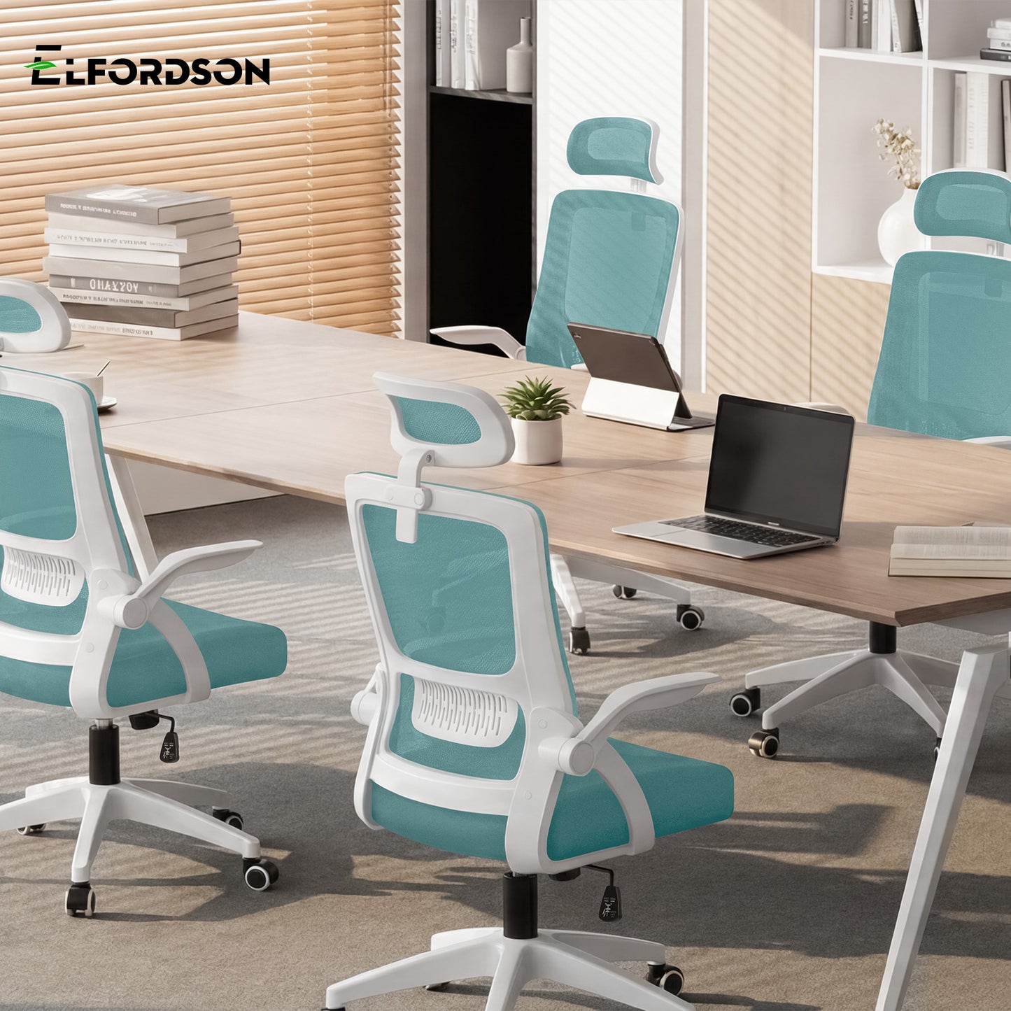 ELFORDSON Mesh Office Chair Executive Fabric Seat Tilt Computer Cyan