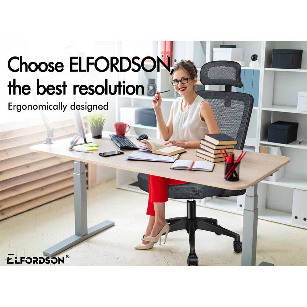 ELFORDSON Mesh Office Chair Executive Seat Tilt Racing Computer Dark Grey