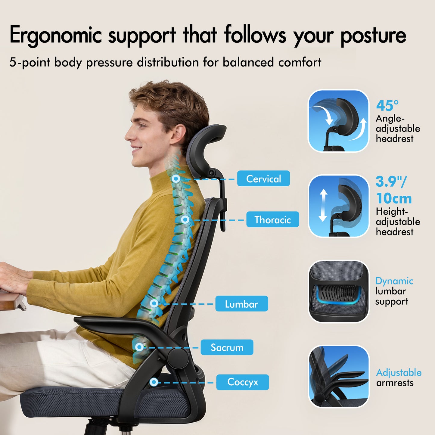 ELFORDSON Mesh Office Chair Executive Seat Tilt Racing Computer Dark Grey