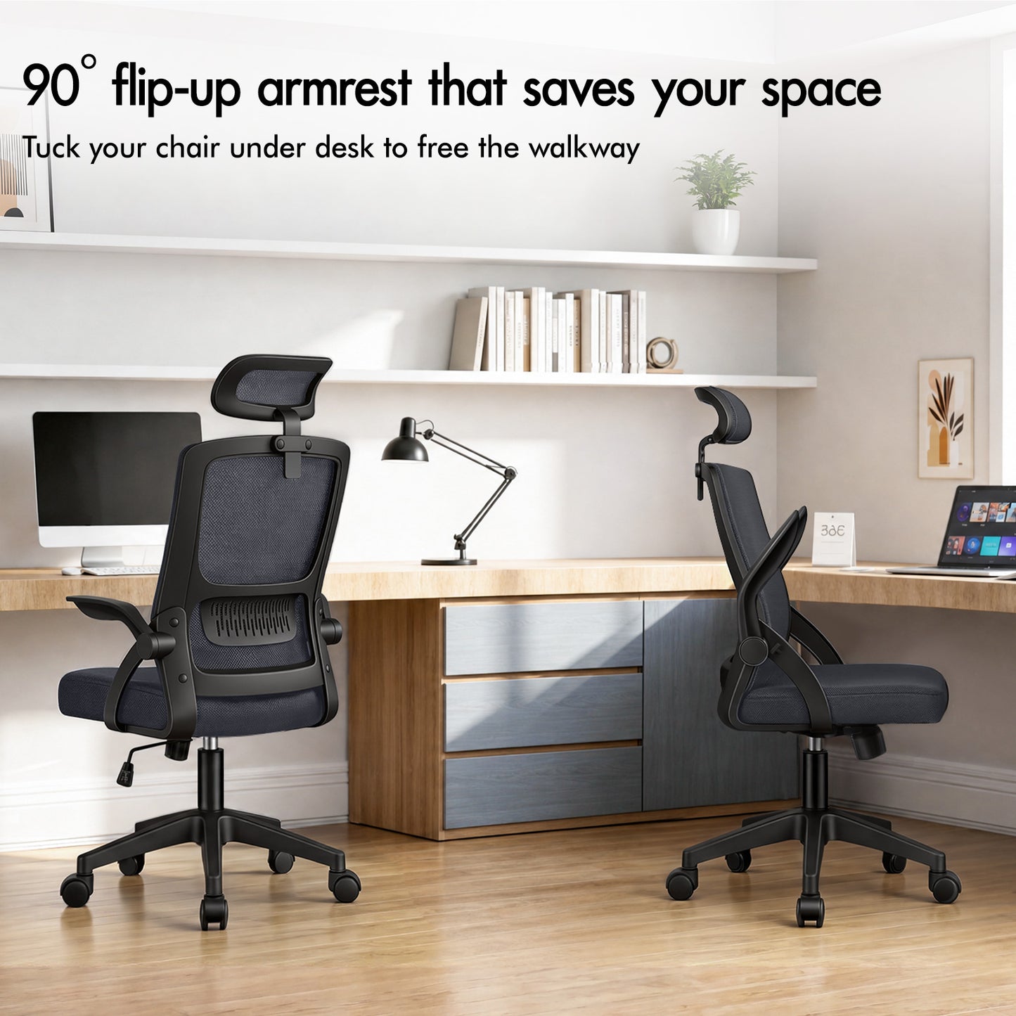 ELFORDSON Mesh Office Chair Executive Seat Tilt Racing Computer Dark Grey