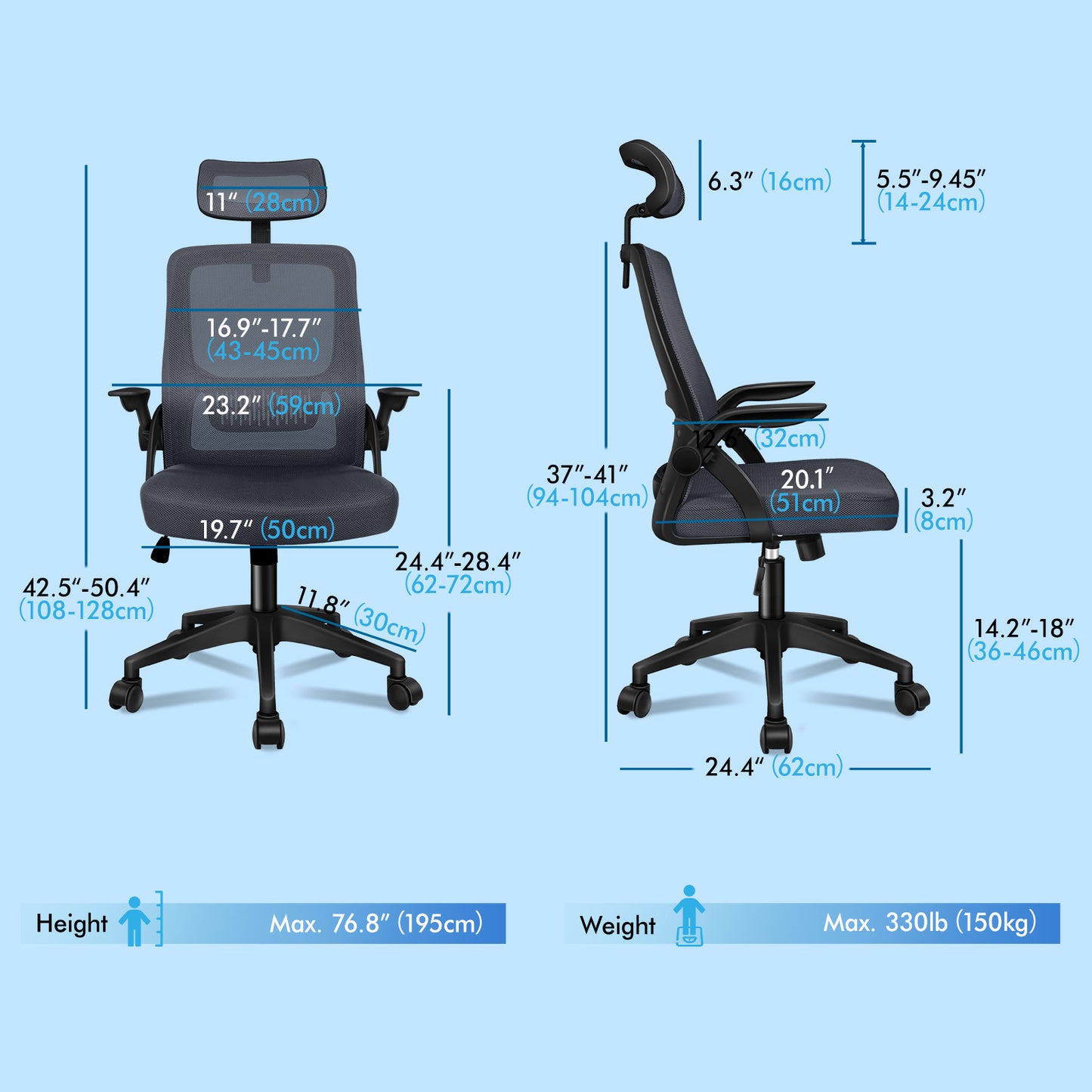 ELFORDSON Mesh Office Chair Executive Seat Tilt Racing Computer Dark Grey