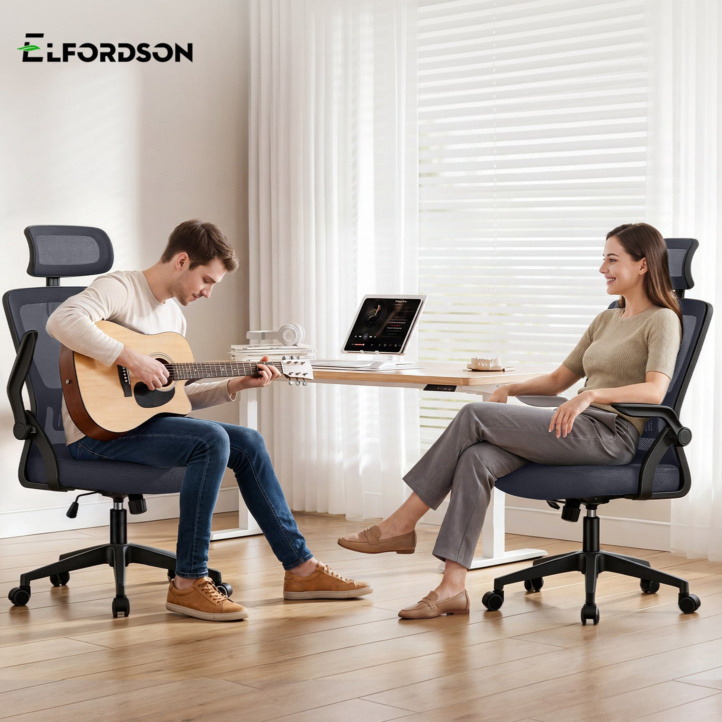 ELFORDSON Mesh Office Chair Executive Seat Tilt Racing Computer Dark Grey