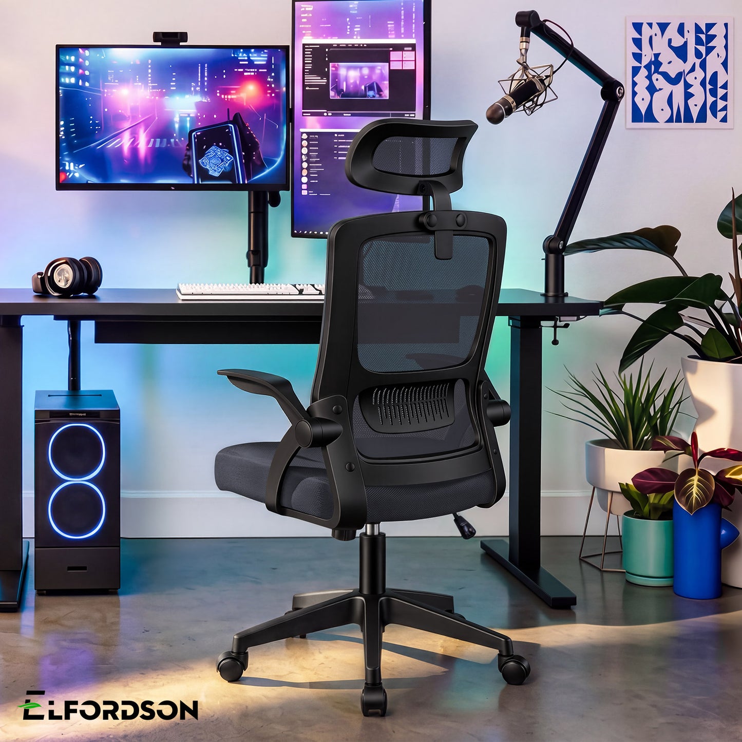 ELFORDSON Mesh Office Chair Executive Seat Tilt Racing Computer Dark Grey
