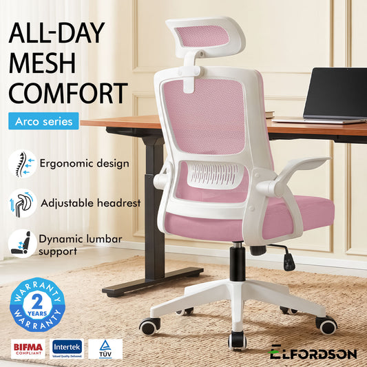 ELFORDSON Mesh Office Chair Executive Fabric Seat Tilt Computer Pink
