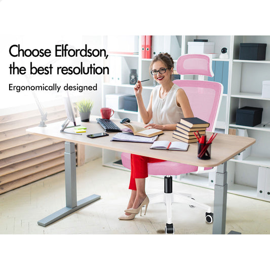 ELFORDSON Mesh Office Chair Executive Fabric Seat Tilt Computer Pink