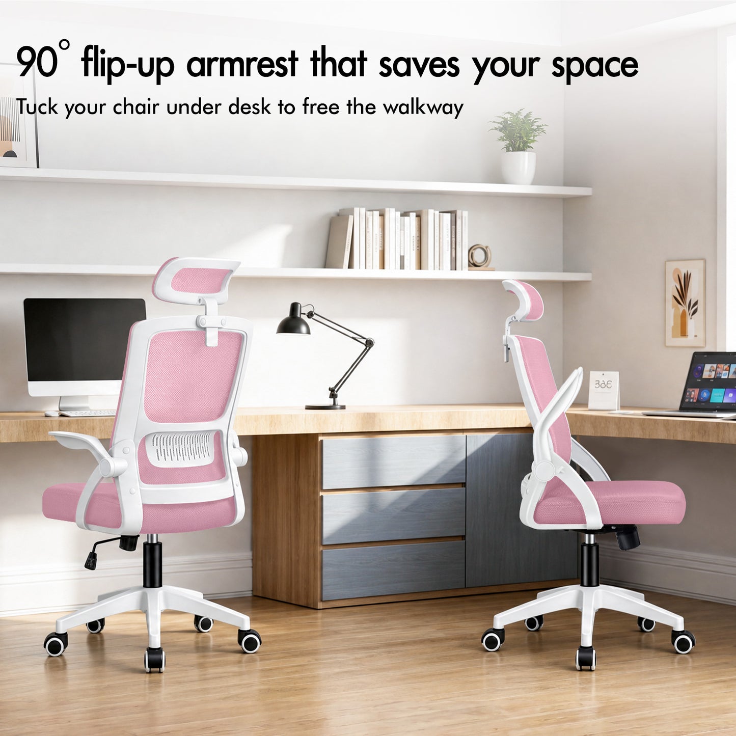 ELFORDSON Mesh Office Chair Executive Fabric Seat Tilt Computer Pink