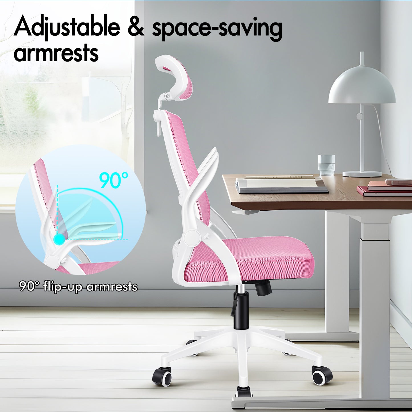 ELFORDSON Mesh Office Chair Executive Fabric Seat Tilt Computer Pink