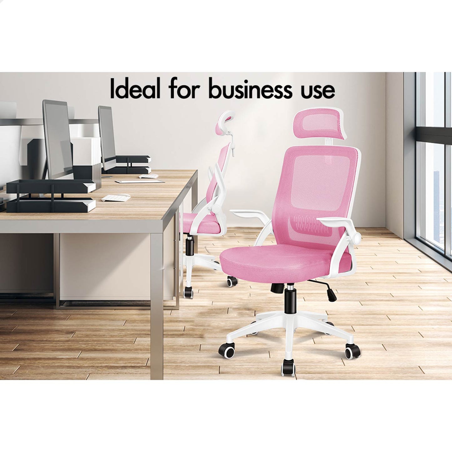 ELFORDSON Mesh Office Chair Executive Fabric Seat Tilt Computer Pink