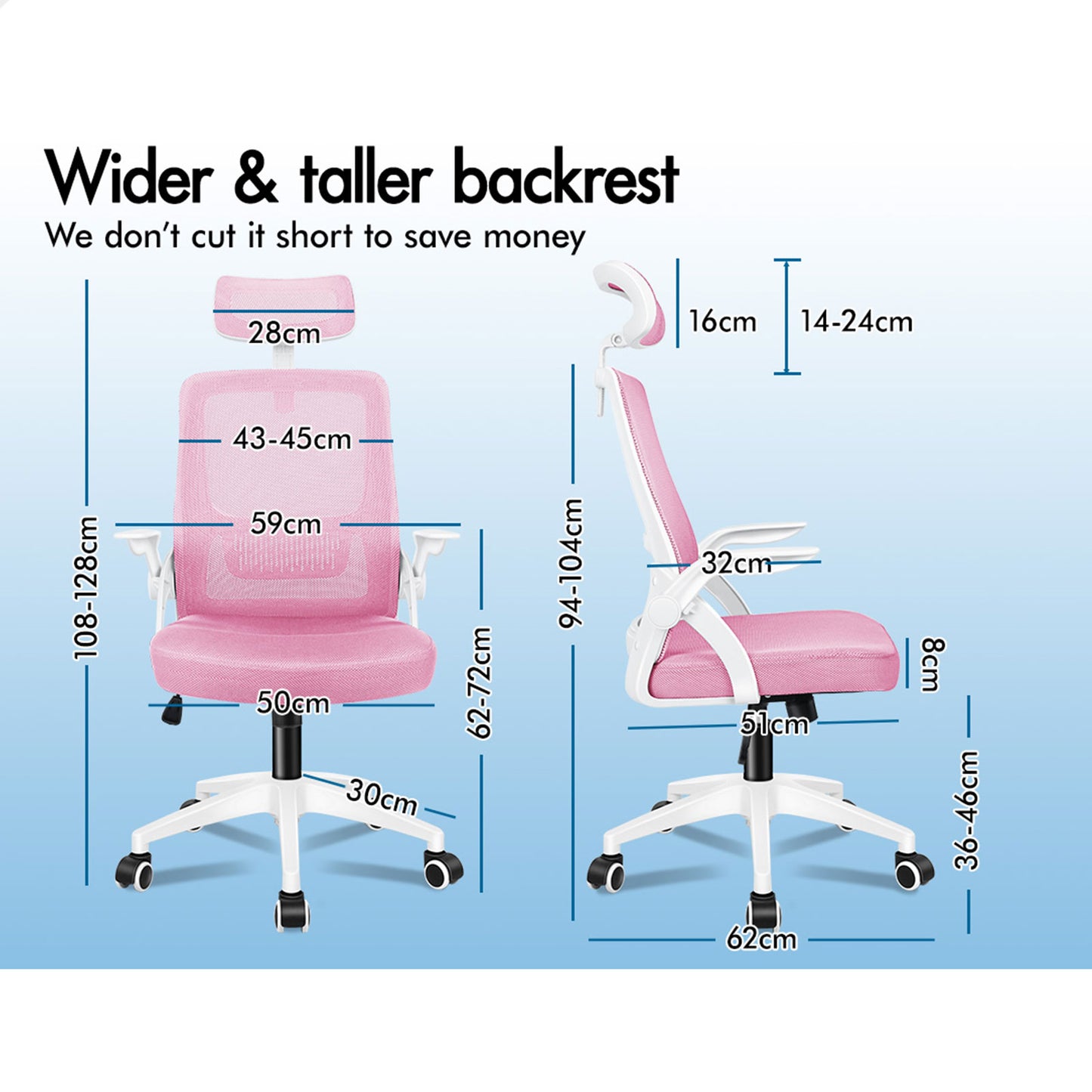 ELFORDSON Mesh Office Chair Executive Fabric Seat Tilt Computer Pink