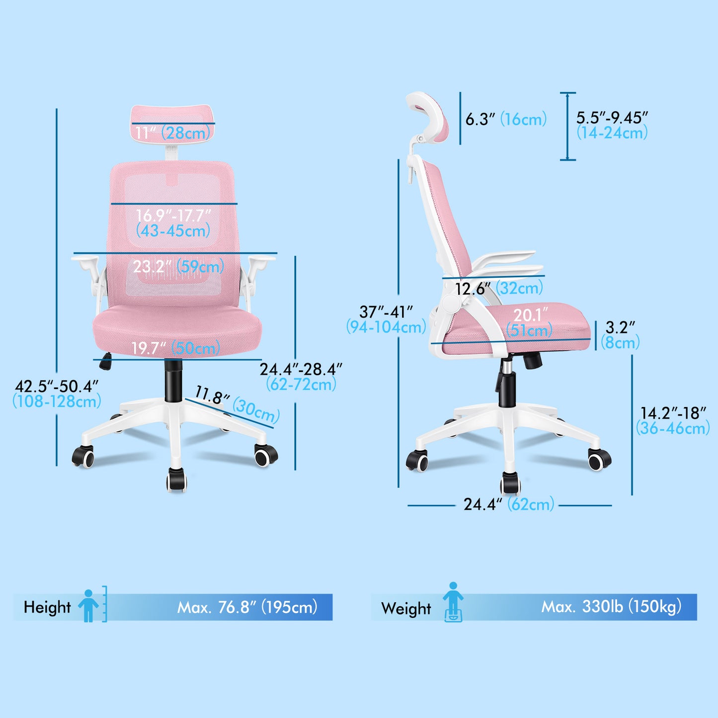 ELFORDSON Mesh Office Chair Executive Fabric Seat Tilt Computer Pink