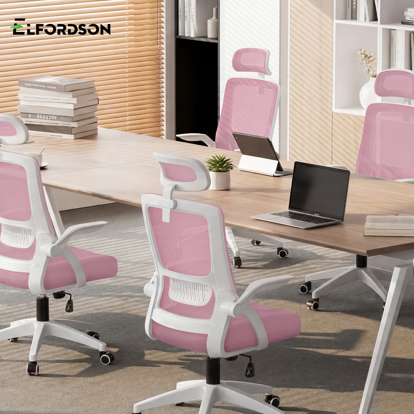 ELFORDSON Mesh Office Chair Executive Fabric Seat Tilt Computer Pink