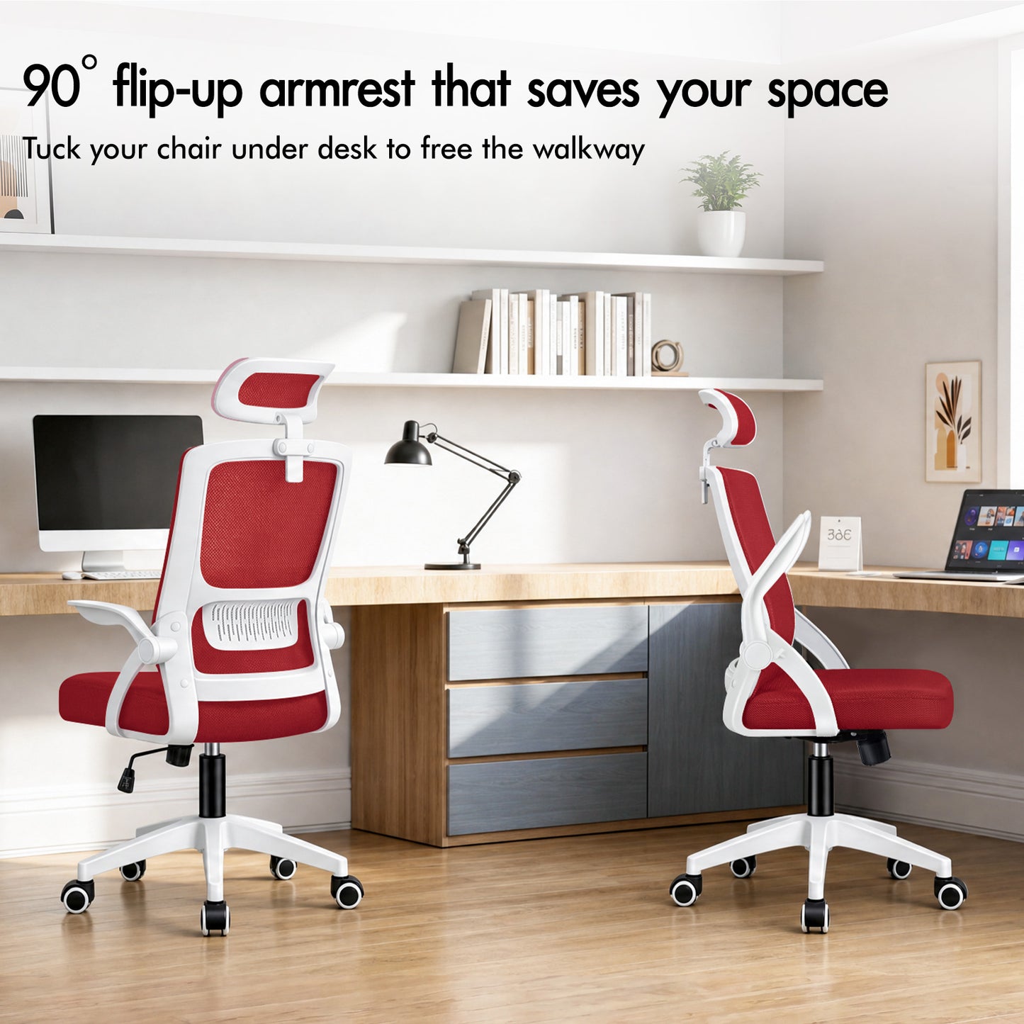 ELFORDSON Mesh Office Chair Executive Fabric Seat Tilt Computer Red