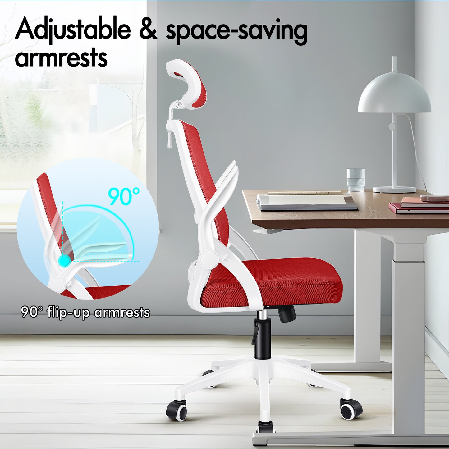 ELFORDSON Mesh Office Chair Executive Fabric Seat Tilt Computer Red