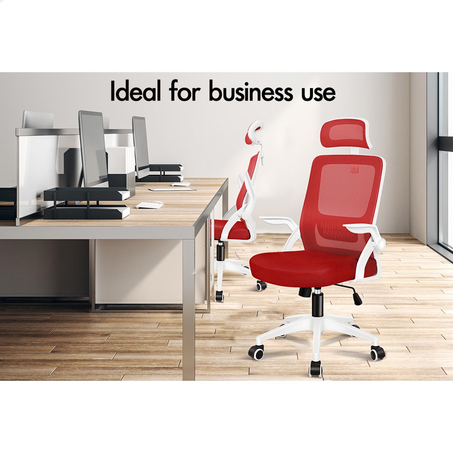 ELFORDSON Mesh Office Chair Executive Fabric Seat Tilt Computer Red