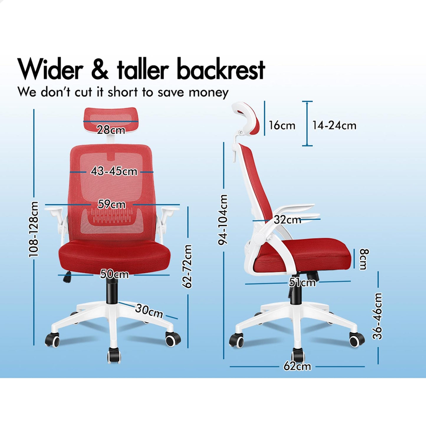 ELFORDSON Mesh Office Chair Executive Fabric Seat Tilt Computer Red