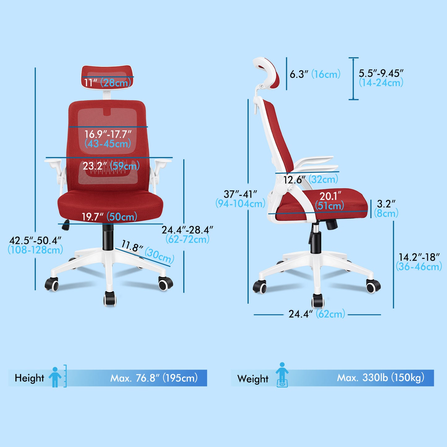 ELFORDSON Mesh Office Chair Executive Fabric Seat Tilt Computer Red