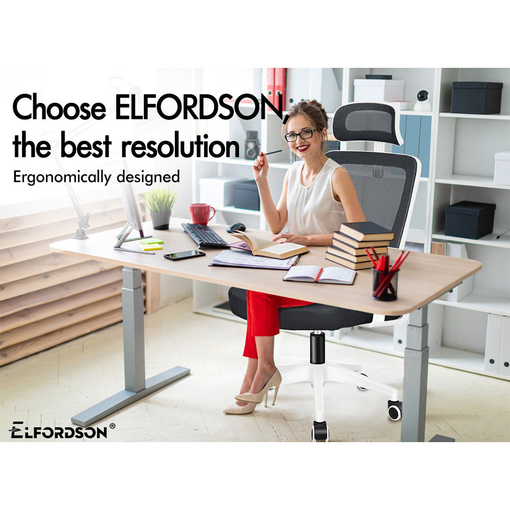 ELFORDSON Mesh Office Chair Executive Tilt Seat Racing Computer White and Black