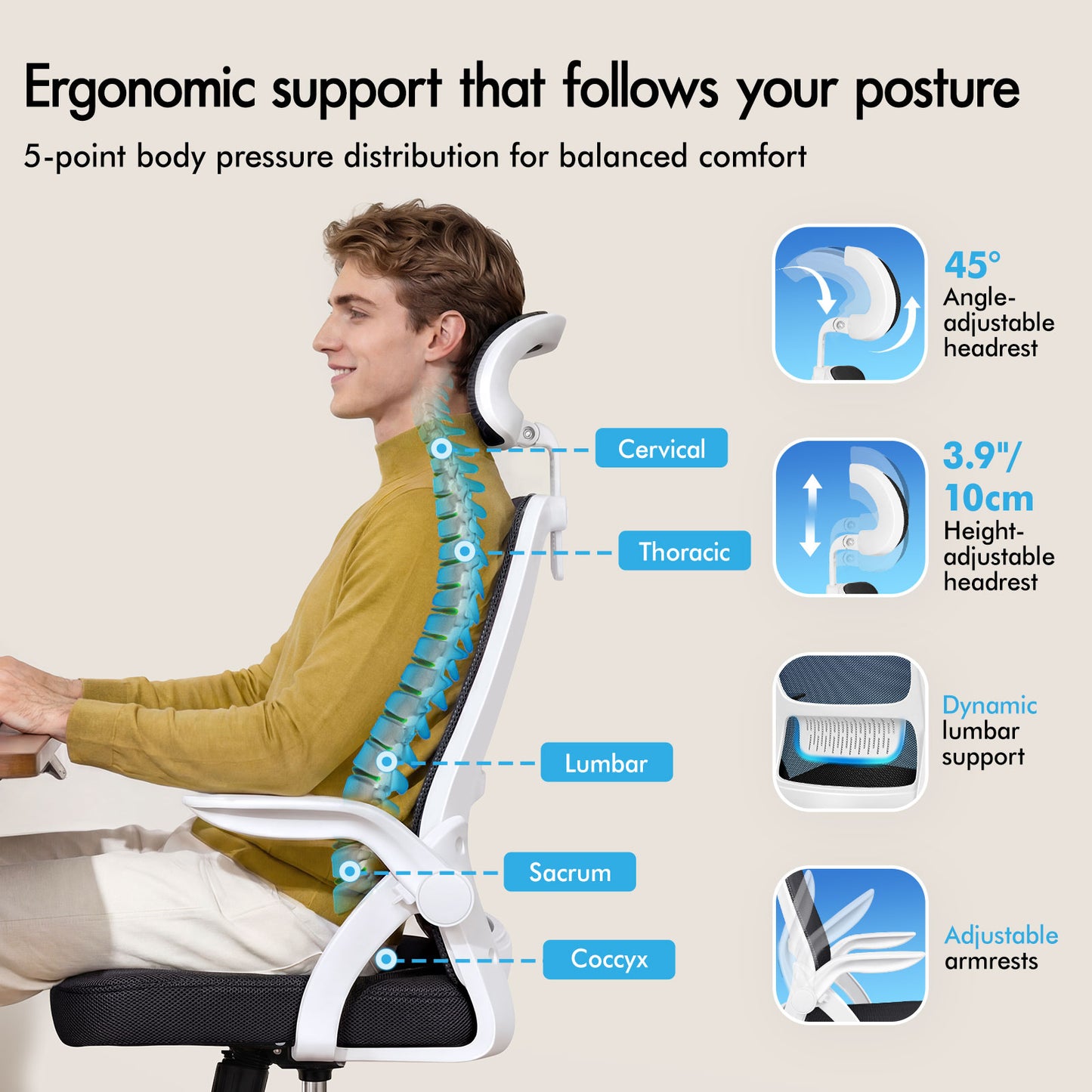 ELFORDSON Mesh Office Chair Executive Tilt Seat Racing Computer White and Black