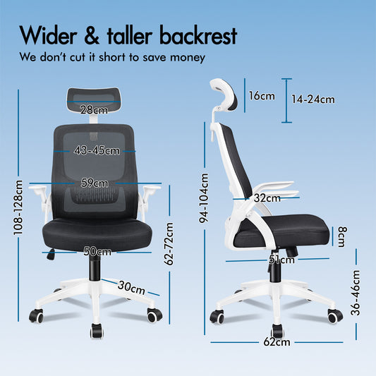ELFORDSON Mesh Office Chair Executive Tilt Seat Racing Computer White and Black