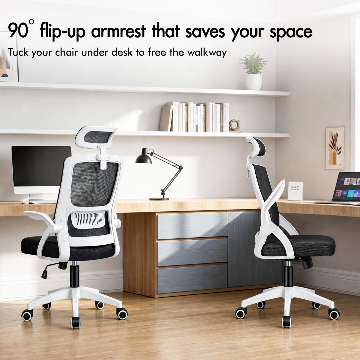 ELFORDSON Mesh Office Chair Executive Tilt Seat Racing Computer White and Black