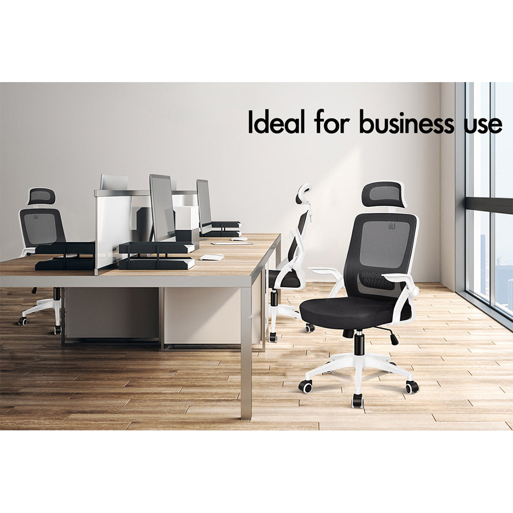 ELFORDSON Mesh Office Chair Executive Tilt Seat Racing Computer White and Black