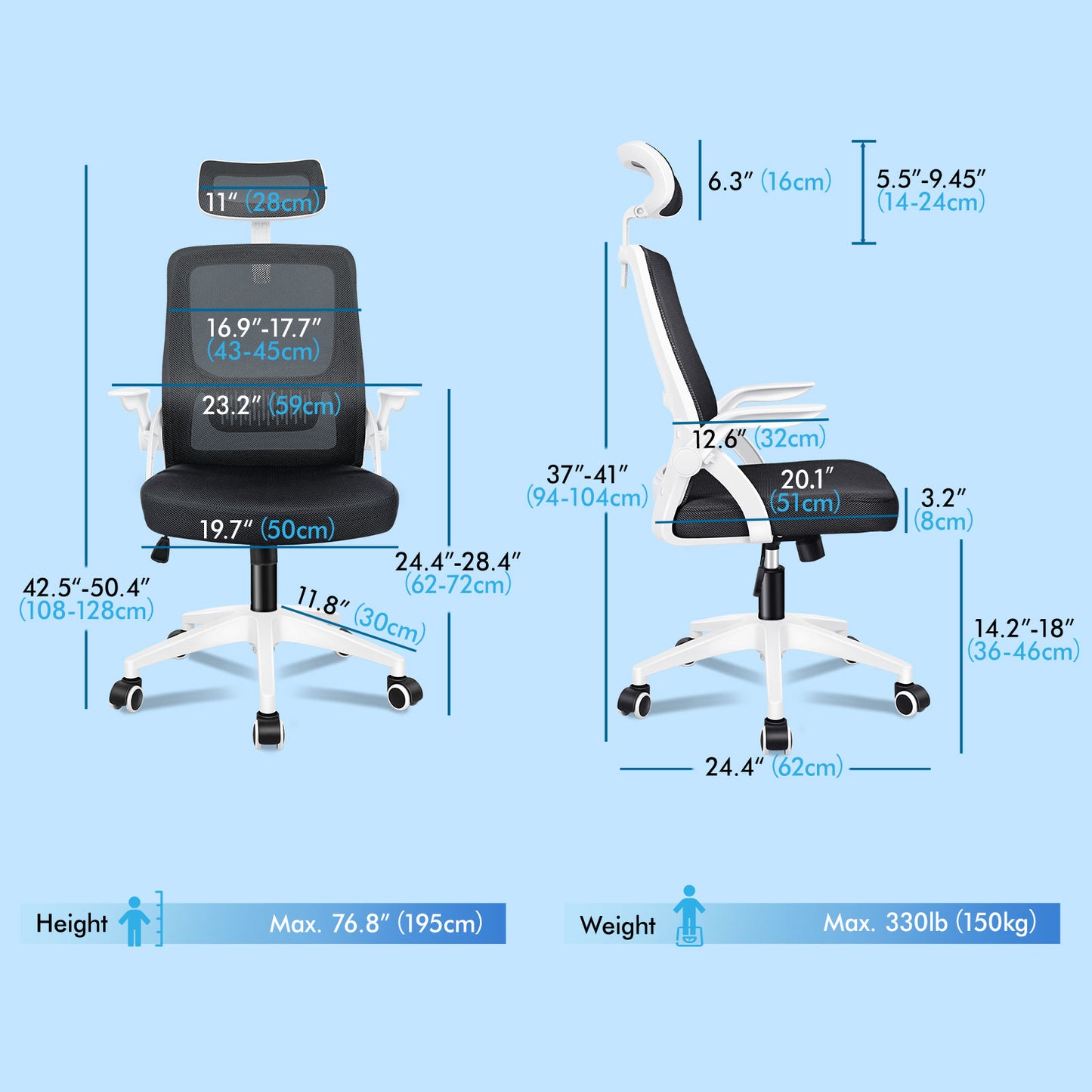 ELFORDSON Mesh Office Chair Executive Tilt Seat Racing Computer White and Black