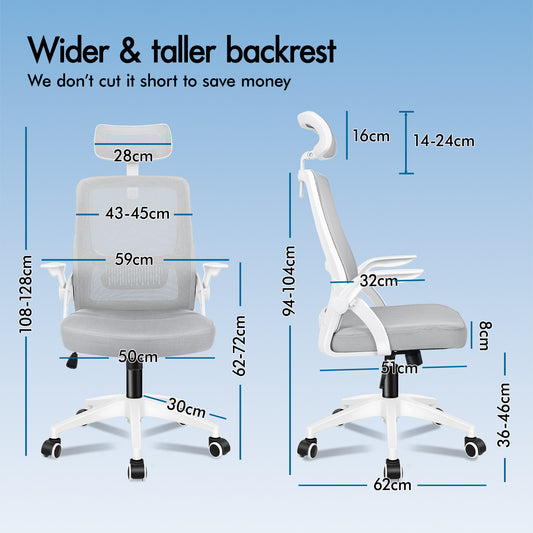ELFORDSON Mesh Office Chair Seat Tilt Fabric Gaming Racing Computer Light Grey