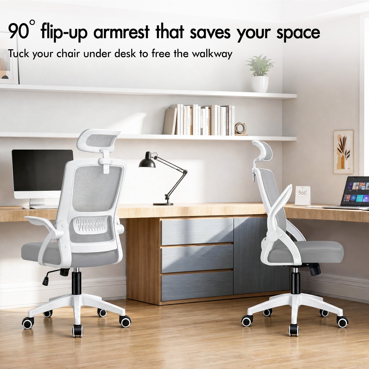 ELFORDSON Mesh Office Chair Seat Tilt Fabric Gaming Racing Computer Light Grey