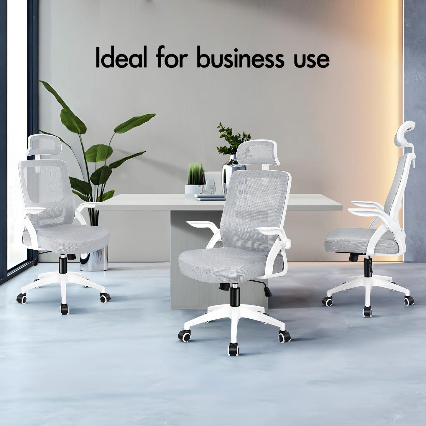 ELFORDSON Mesh Office Chair Seat Tilt Fabric Gaming Racing Computer Light Grey