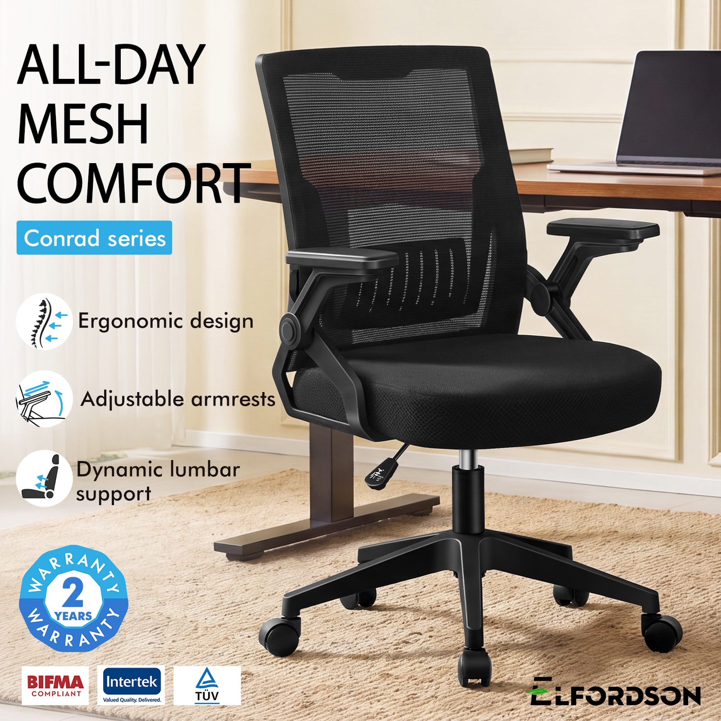ELFORDSON Mesh Office Chair Gaming Racing Work All Black